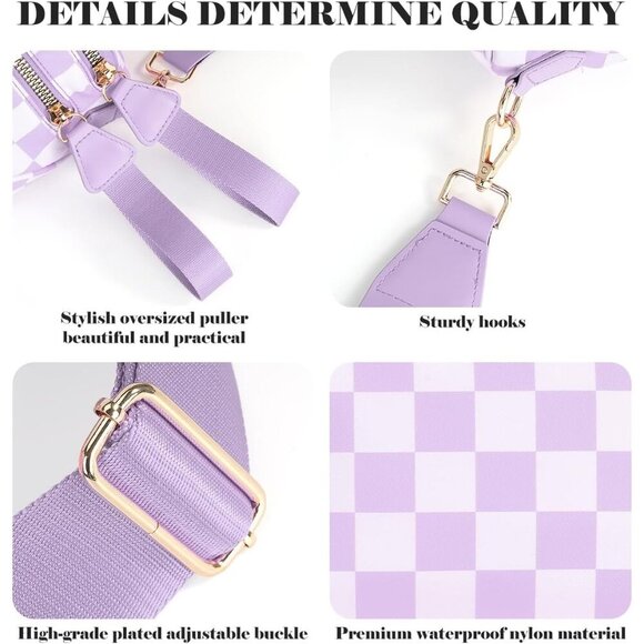 Women Pale Purple Imported Polyester Checkered Crossbody Fanny Belt Bum Bag - Picture 6 of 6